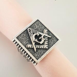 Master mason ring for men and women, 925 sterling silver Freemason ring,  Masonic ring with 925 hallmark.