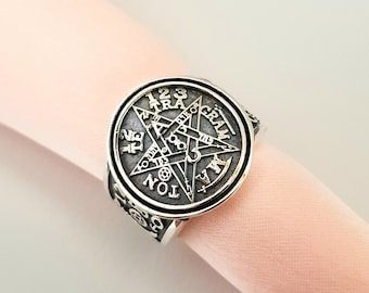 Handmade 925 Silver Tetragrammaton Ring: Sigil of Protection Jewelry