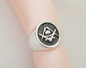 Skull Freemason Ring: Handmade 925 Sterling Silver Biker Ring