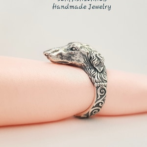 Borzoi dog ring, Vintage Afghan Hound, Borzoi, Saluki Dog, 925 Sterling Silver, Animal Jewelry, Unique Gift, Solid Silver Ring, unique ring