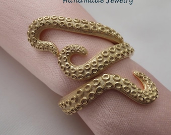 Handmade Sterling Silver Octopus Ring: Biker Sea Animal Jewelry