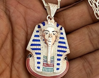 Sterling Silver Ancient Egypt Pharaoh Pendant Necklace