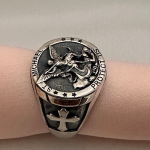 925 Sterling Silver Saint Michael signet Ring, Saint Michael The Archangel Ring, Christian Jewelry, Gift ring, god ring, unique silver ring