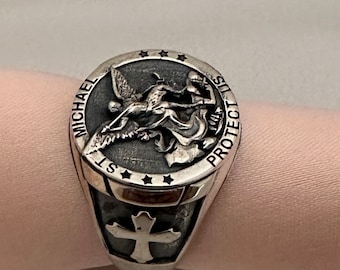 Sterling Silver Saint Michael Ring: Handmade Christian Jewelry