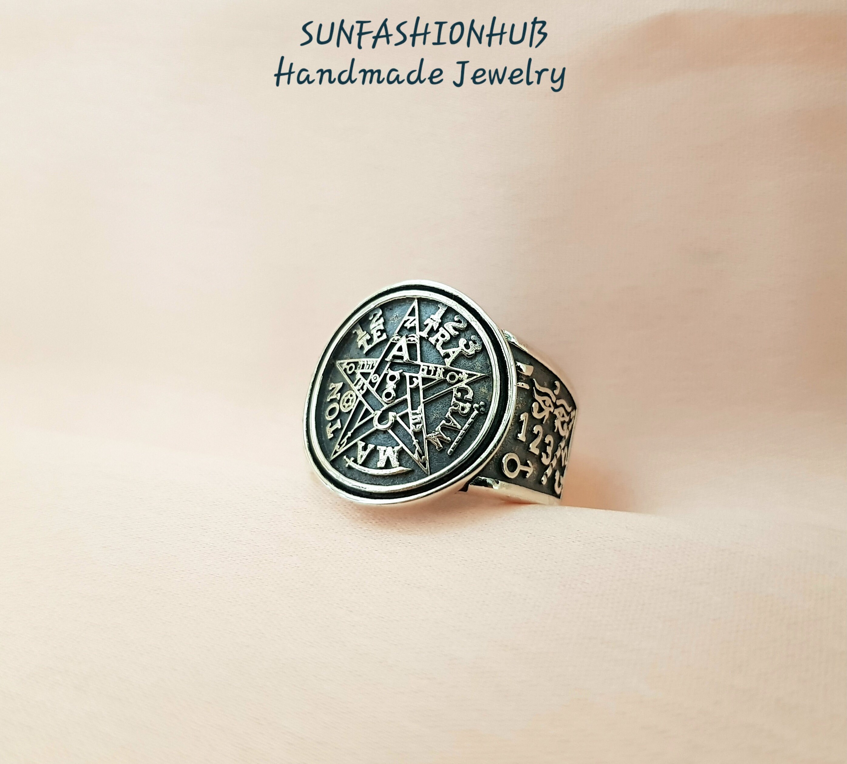 925 Silver Handmade Tetragrammaton Ring, Sigil of Protection
