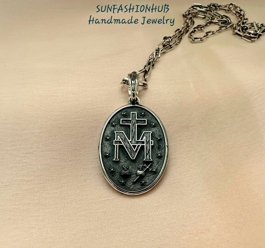 CRWENG Collana Argento 925 Con Ciondolo Vergine Maria E Arcangelo – Gioiello Religioso Talismano, Regalo Uomo/Donna