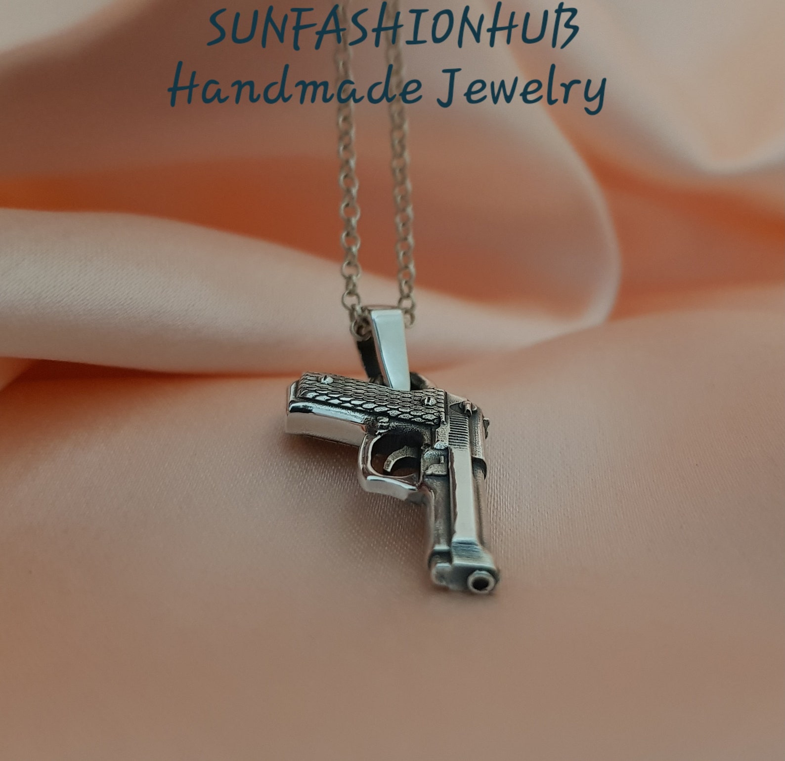 Beretta Pistol Gun Pendant With Chain for Men and Women, 925 Sterling ...
