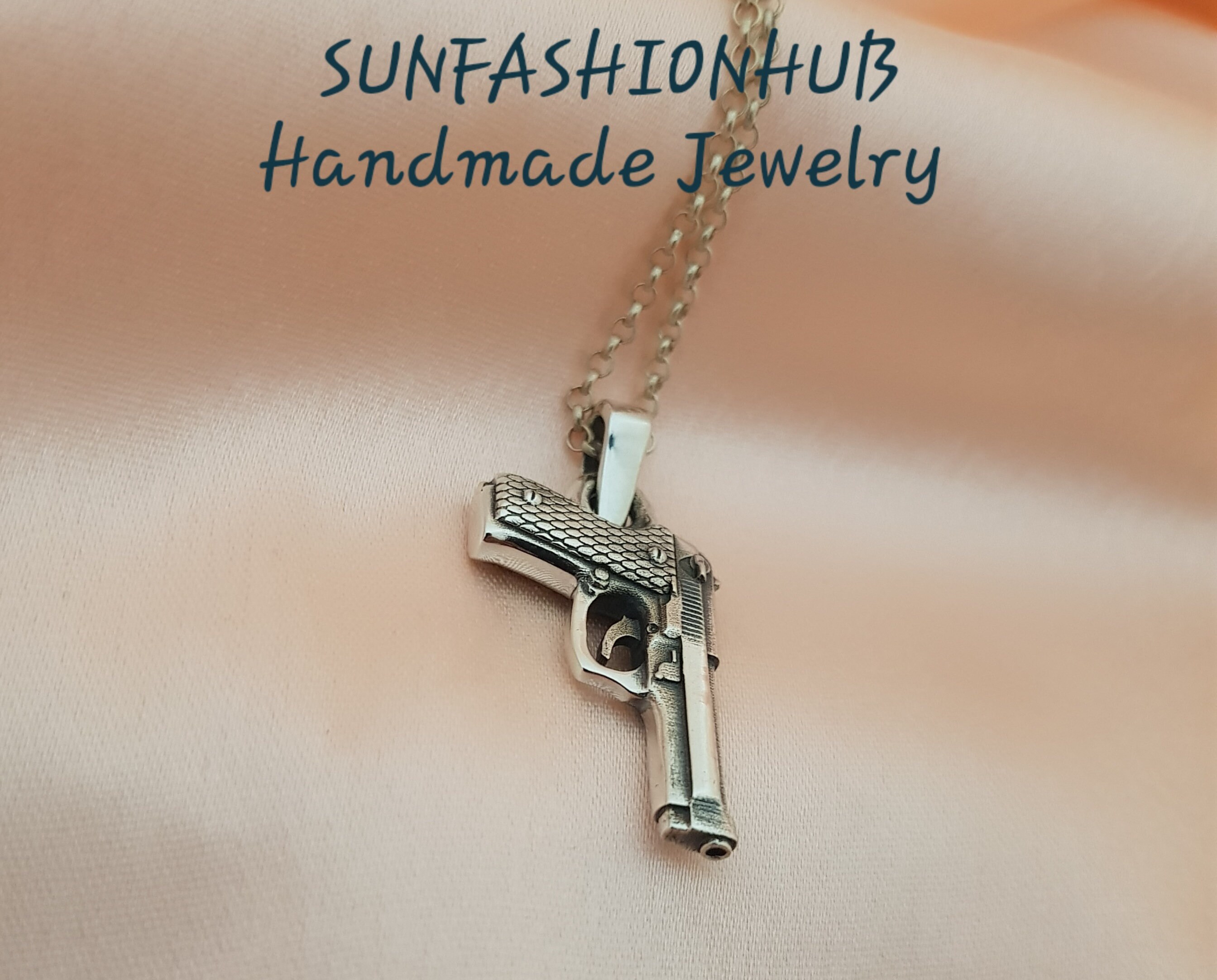 Beretta Pistol Gun Pendant With Chain for Men and Women, 925 Sterling ...