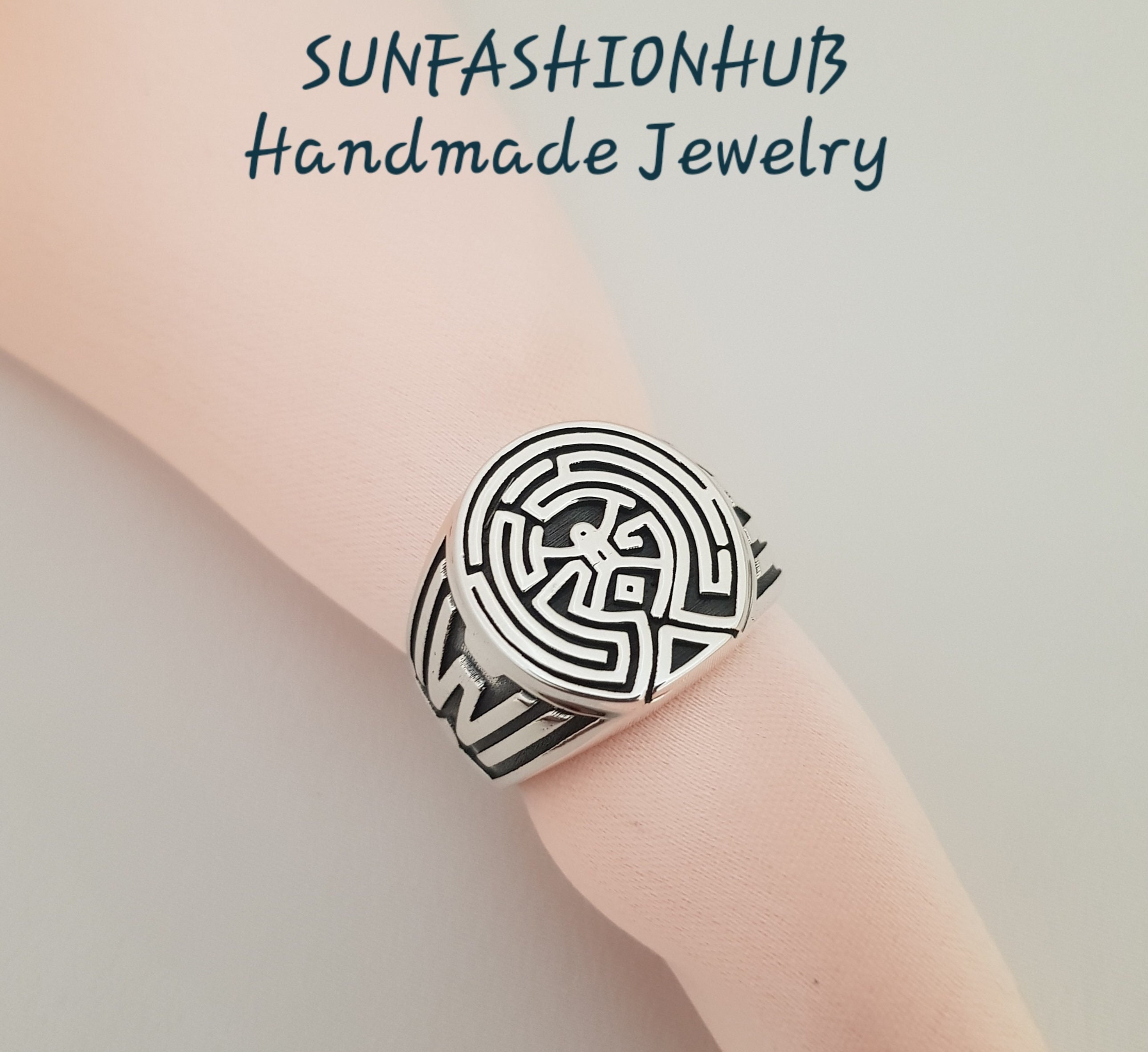 Sterling Silver Maze Ring: Handmade 925 Biker Ring - Etsy