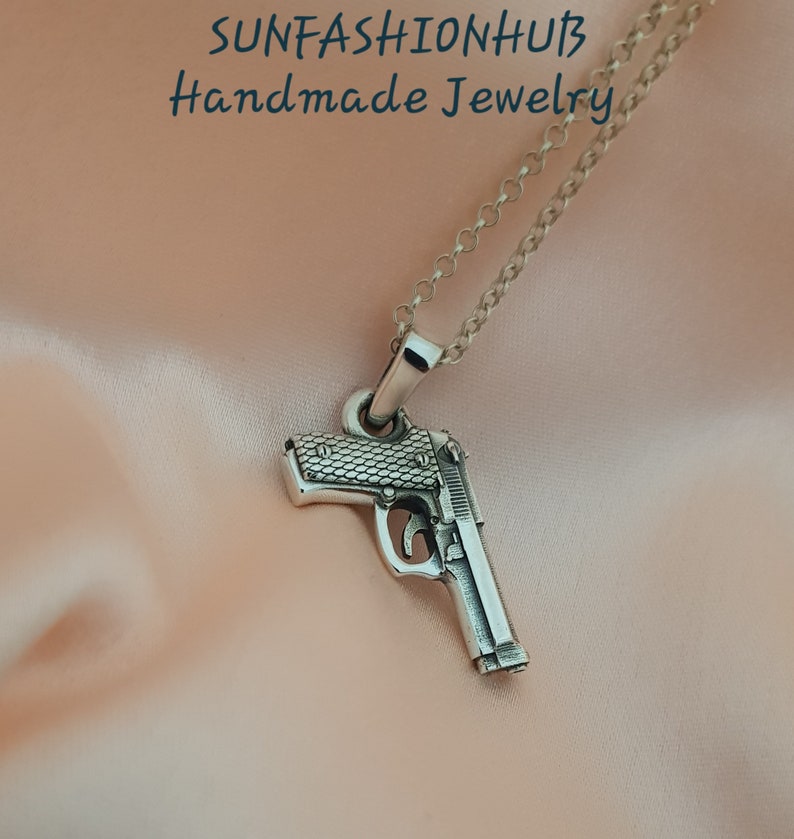 Beretta Pistol Gun Pendant With Chain for Men and Women, 925 Sterling ...