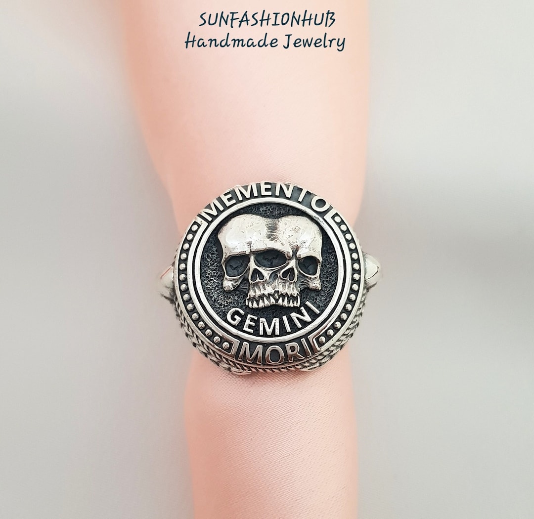 HARMONY BOLA Memento Mori Ring voor heren, 925 sterling zilver, zwart, gotische doodshoofd, meermento vivere ring, amulet, sieraden, geschenken, maat 10