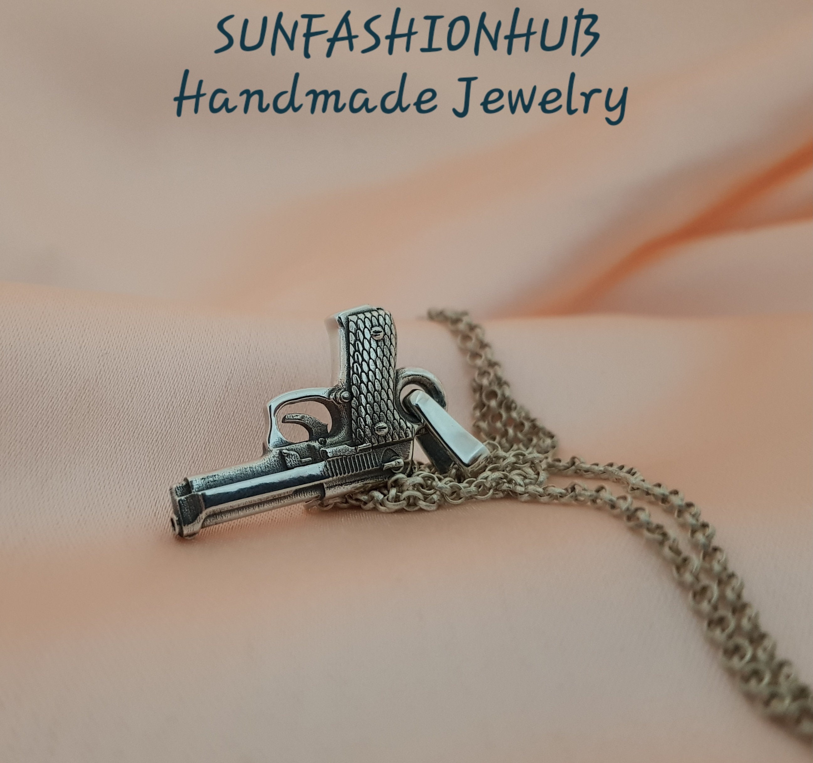 Beretta Pistol Gun Pendant With Chain for Men and Women, 925 Sterling ...