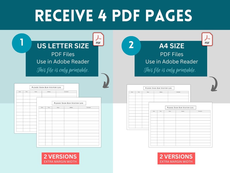 Printable Visitor Log, Visitor Sign in Sheet, Visitor Logbook, Visitor