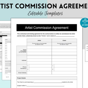 Artist Commission Contract, Artist Agreement, Painter Contract, Artist Agreement, Artist Contract Template, Editable Contract Template