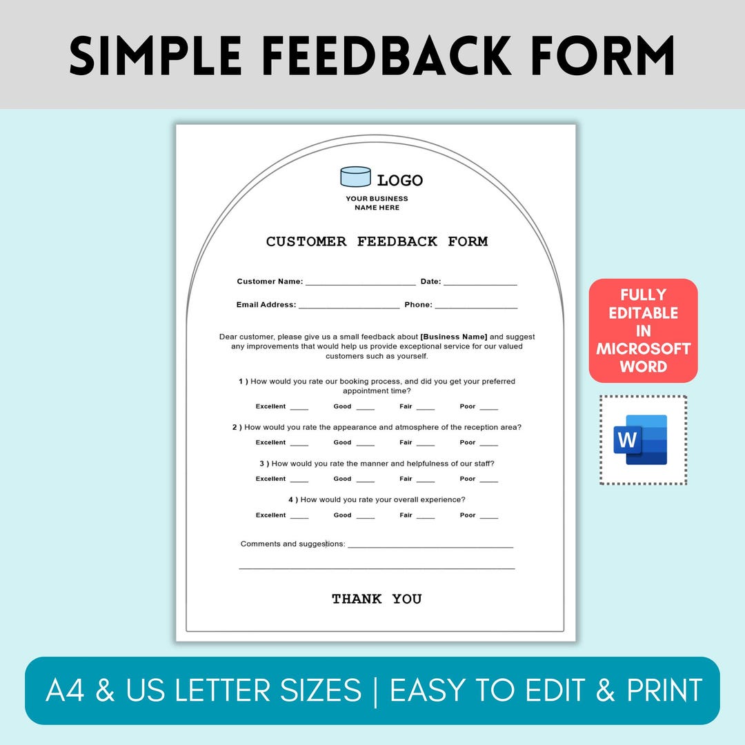 Simple Feedback Form, Customer Feedback, Client Feedback Form, Business ...
