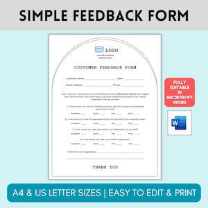 Simple Feedback Form, Customer Feedback, Client Feedback Form, Business Forms, Customer Survey, Client,  Business Suggestions and Feedback