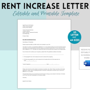 Aviso de aumento de alquiler, Carta de aumento de alquiler, Aumento de alquiler editable, Aumento de alquiler, Plantilla de propietario, Aviso de inquilino, Carta de alquiler editable