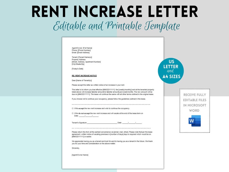 Rent Increase Notice, Rent Increase Letter, Editable Rent Increase