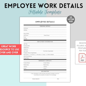 Employee Details Form, Employee Information Form, Employee Onboarding, HR Templates, Emergency Form, , New Employee Form, New Hire Paperwork