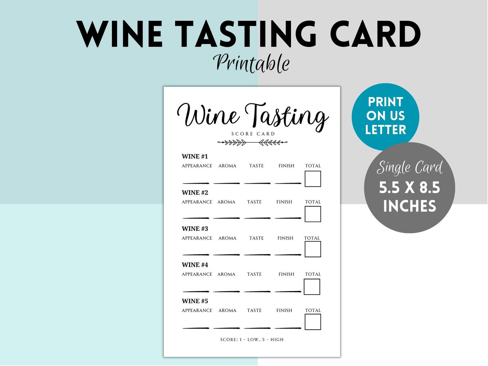 Wine Tasting Score Card, Printable Wine Tasting Party Sheet, Bridal ...