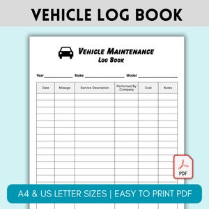 Vehicle Maintenance Log Book, Car Maintenance Maintenance Tracker, Vehicle Maintenance Checklist Record, Repair Service PDF, Mileage Tracker