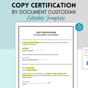 Copy Certification by Document Custodian, Certification Acknowledgement Form, Simple Letter, Word Template, Legal Witness Document