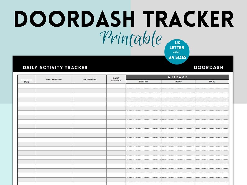 Doordash Daily Activity Tracker, Doordash Delivery Tracker, Delivery ...