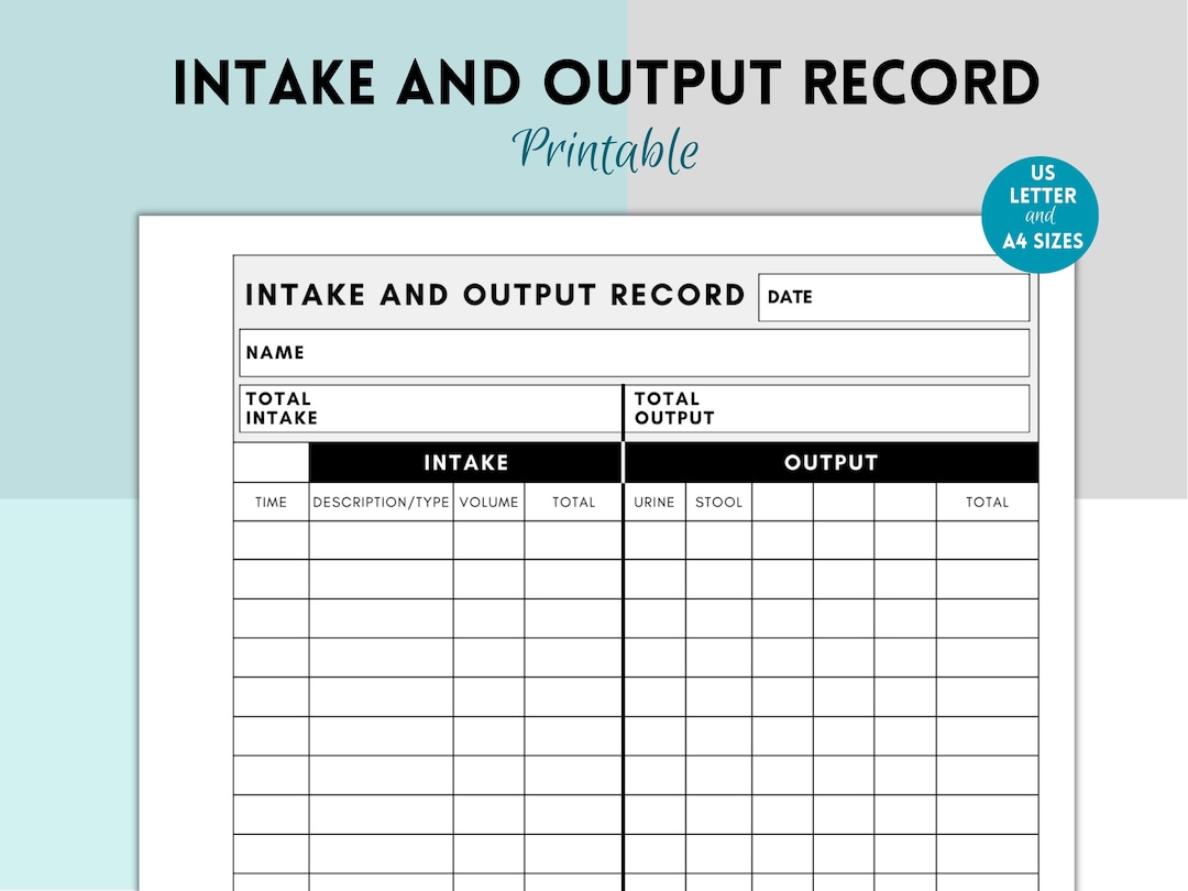 Fluids Intake and Output Record, Fluid Balance Chart, Intake and Output ...