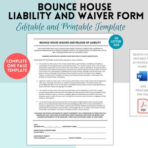 Inflatable Bounce House Rental Contract Agreement, Bounce House Liability Waiver Form, Inflatables Liability Waiver, Party Rental Template