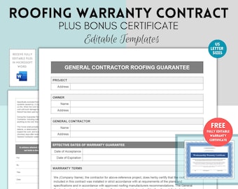 Roofing Contract Template, Roofing Estimate, Roofing Quote, Roofing Renovation, Roof Repair Invoice, Roofing Agreement, Roof Warranty