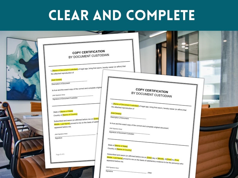 Copy Certification by Document Custodian, Certification Acknowledgement