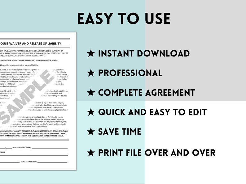 Inflatable Bounce House Rental Agreement Bounce House Waiver Etsy