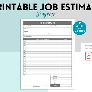 Printable Estimate Form. Business Job Estimate. Easy and Simple Job Estimate Form. Job Proposal Template