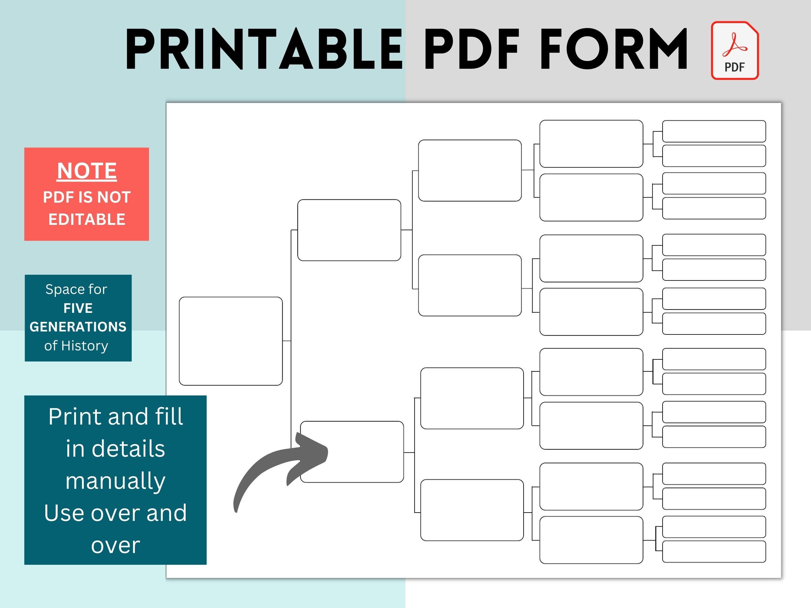 Blank Family Tree Chart Template Family History Pedigree Etsy Canada