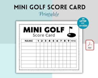 Tarjeta de puntuación de minigolf imprimible, hoja de puntuación para minigolf, juego de minigolf, tarjeta de puntuación de golf, hoja de puntuación de golf, puntuación de 9 jugadas