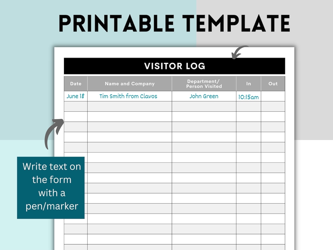 Printable Visitor Log, Visitor Sign in / Sign Out Sheet, Visitation Log
