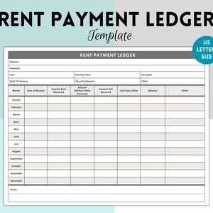 Rent Payment Ledger, Rental Payment Tracker, Monthly Rent Payment Tracker, Tenant ledger, Fillable PDF