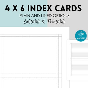 Afdrukbare indexkaart van 4 x 6, afdrukbare notitiekaarten, afdrukbare indexkaarten, blanco indexkaarten, indexkaart-pdf, indexkaartsjabloon, flashkaarten