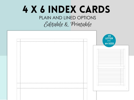 Printable 4x6 Index Card, Printable Note Cards, Printable Index Cards,  Blank Index Cards, Index Card PDF, Index Card Template,flash Cards 