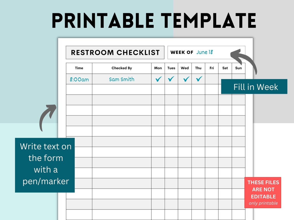 Printable Restroom Cleaning Log for Businesses, Bathroom Cleaning Log
