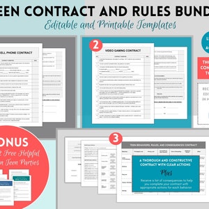 Teen Behavior Contracts, Contract for Teenager, Rules for Teenagers, Video Game Rules, Cell Phone Rules, Teen Parties