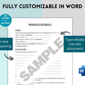 Editable Roofing Contract Template. Printable PDF, Editable and Fillable Microsoft Word - Etsy