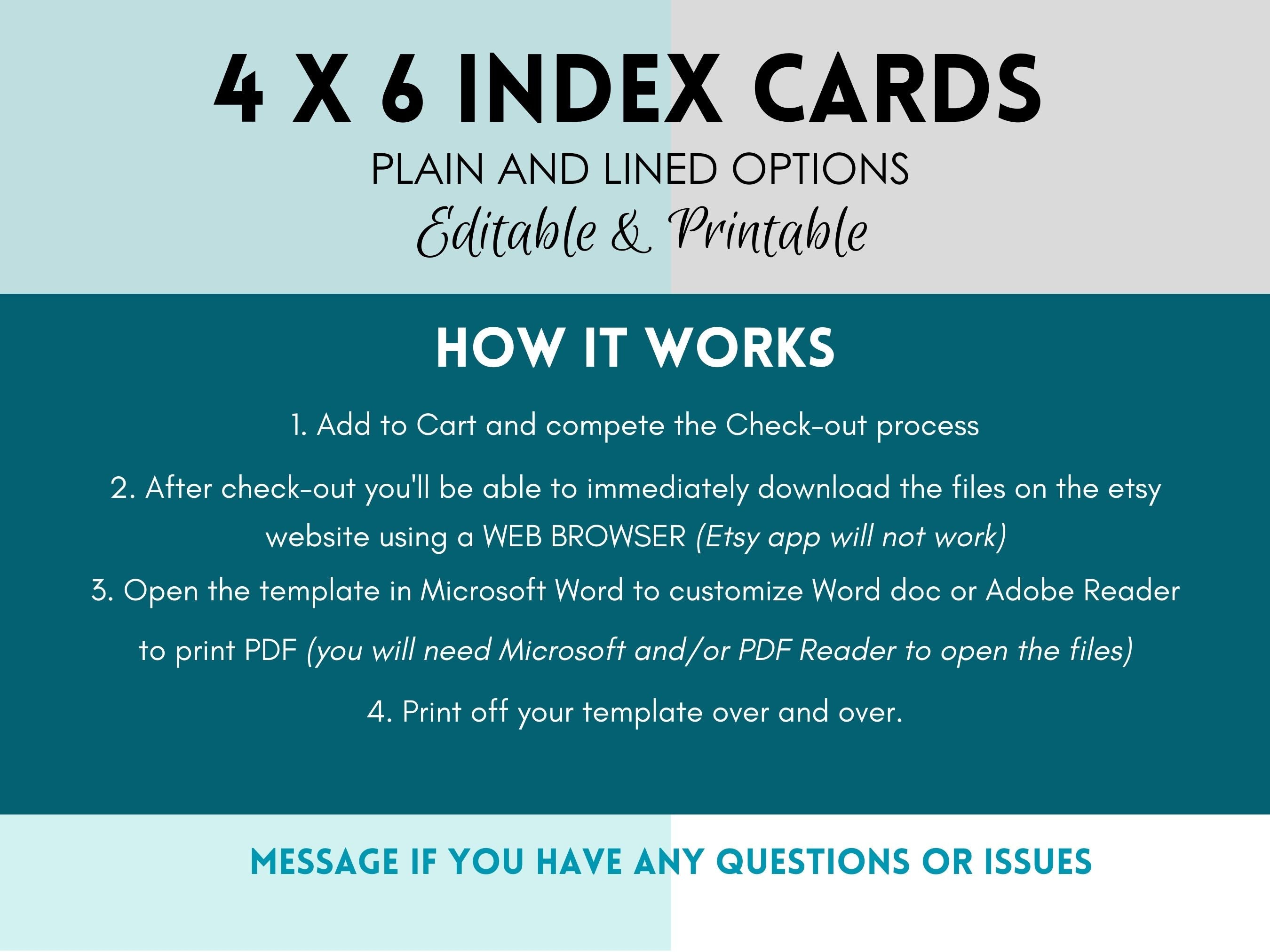 Printable 4x6 Index Card, Printable Note Cards, Printable Index Cards