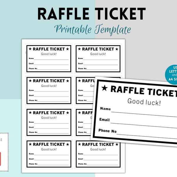 Printable Raffle Ticket, Enter to Win Printable Ticket, Fundraiser, Charity, School