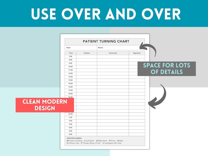 Patient Positioning and Turn Chart, Patient Repositioning Chart ...