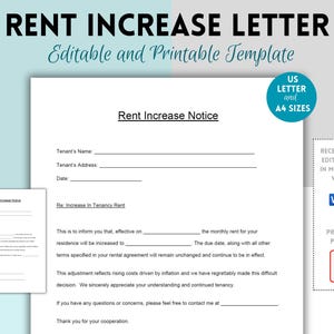 Aviso de aumento de alquiler, Carta de aumento de alquiler, Aumento de alquiler editable, Aumento de alquiler, Plantilla de propietario, Aviso para inquilino, Carta de alquiler editable