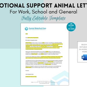 Carta de muestra editable para solicitud de animal de servicio, solicitud de animal de apoyo emocional, solicitud de animal de compañía en el trabajo, solicitud de carta de ESA