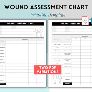 Wound Assessment Chart, Wound Management Chart for Nurses, Wound Chart for Carer, Patient Assessment, Skin Assessment, Wound Care Tracker