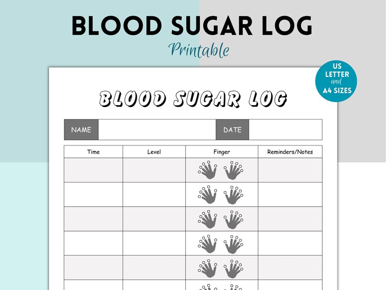 Blood Sugar Log Printable, Blood Prick Chart, Blood Glucose Tracker, Diabetes Log, Blood Sugar