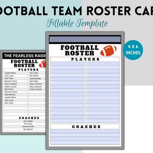 Fußball-Team-Roster-Karte bearbeitbar, Fußball-Roster-Karte, Fußballspielerliste, Fußball-bearbeitbare Karte, Sport-Roster, 4 x 6 Zoll